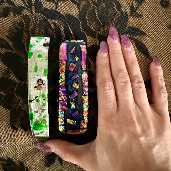 Vintage Accessories - 2 Vintage Handcrafted Glass (One of A Kind) Hair Barrettes (Large Size)